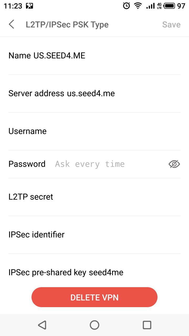 Setup L2TP VPN on Android Seed4.Me VPN